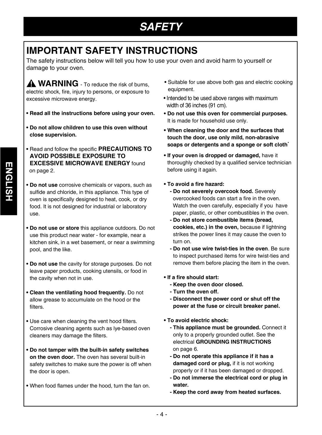 Goldstar MVH1615WW owner manual Important Safety Instructions 