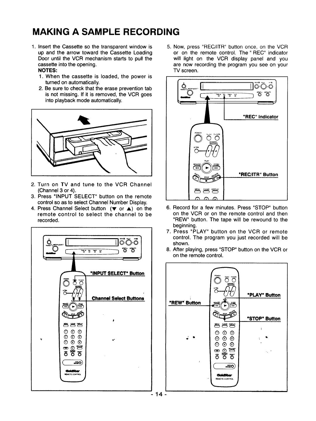 Goldstar R-E21M owner manual Making a Sample Recording, Input Select Button 