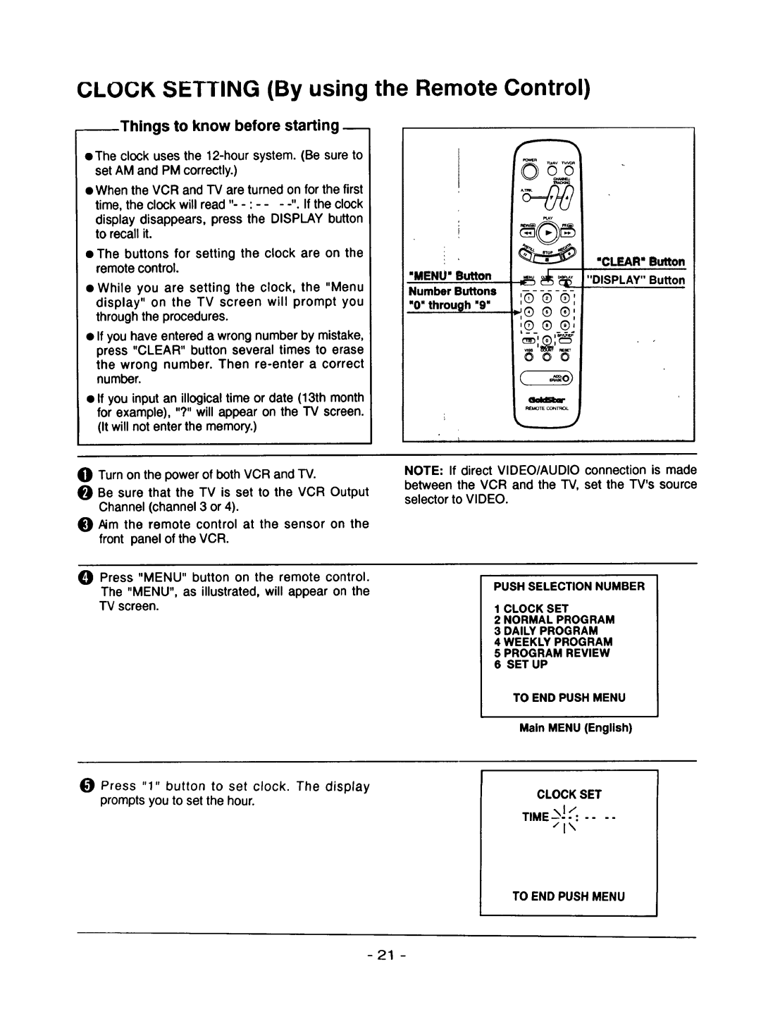 Goldstar R-E21M owner manual Ogo, Main Menu English, Clock SET, Time -J 