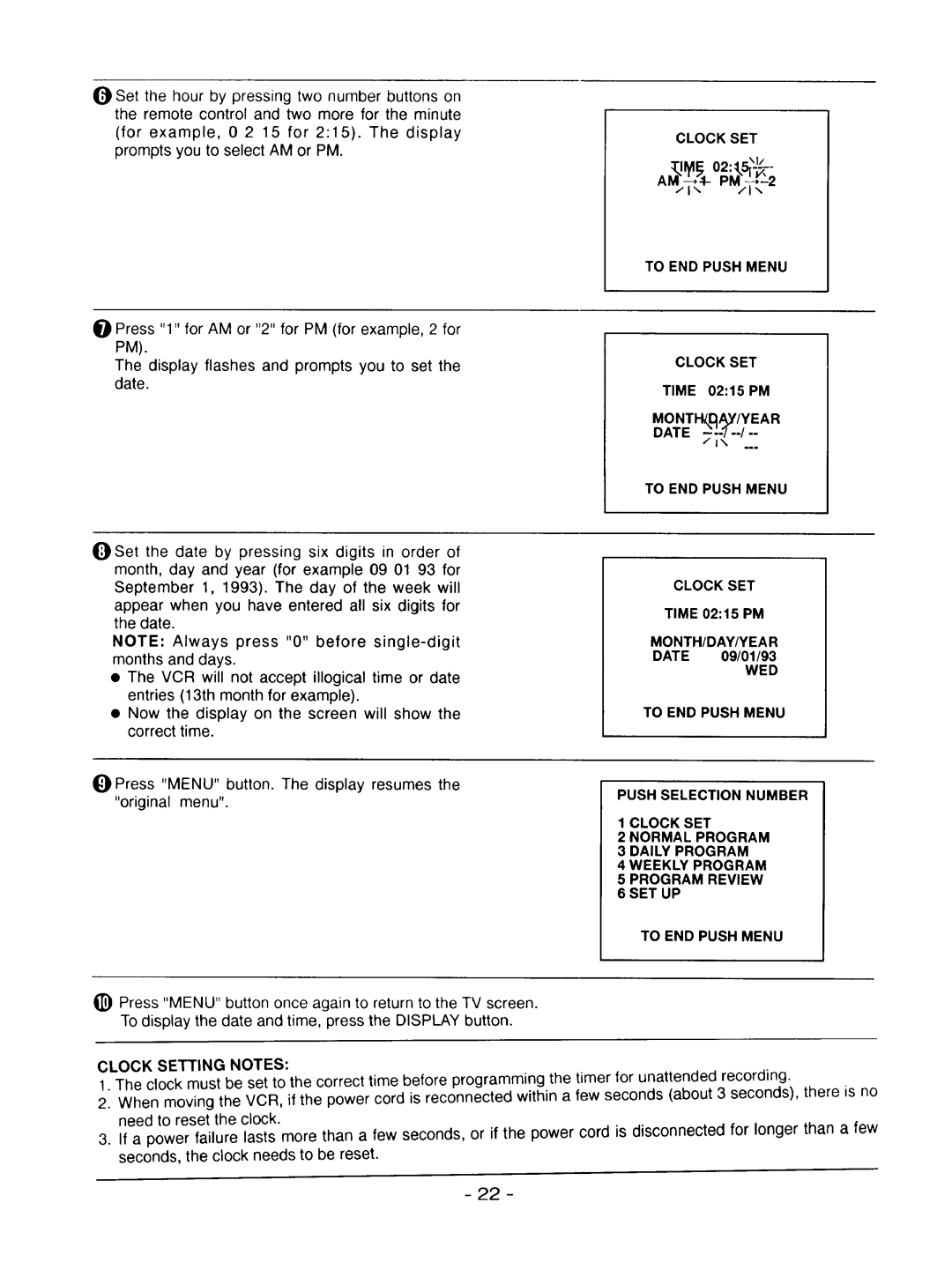 Goldstar R-E21M owner manual Time, Clock Setting Notes 