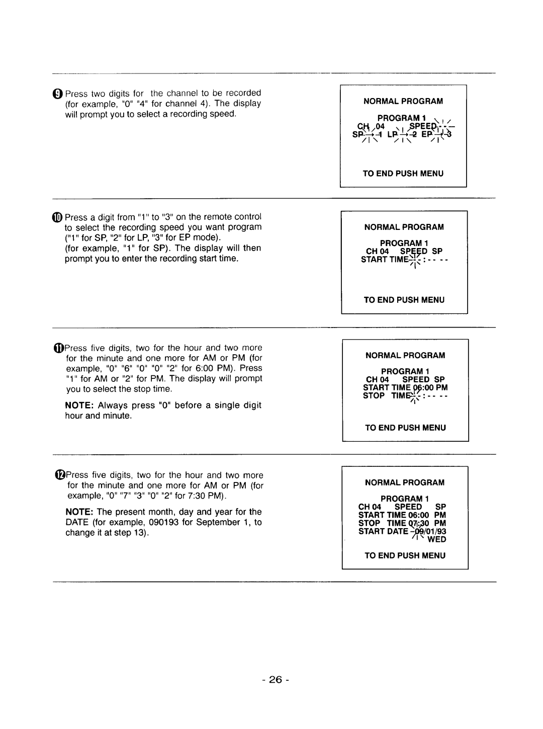 Goldstar R-E21M owner manual Normal Program, Program 1 X t 