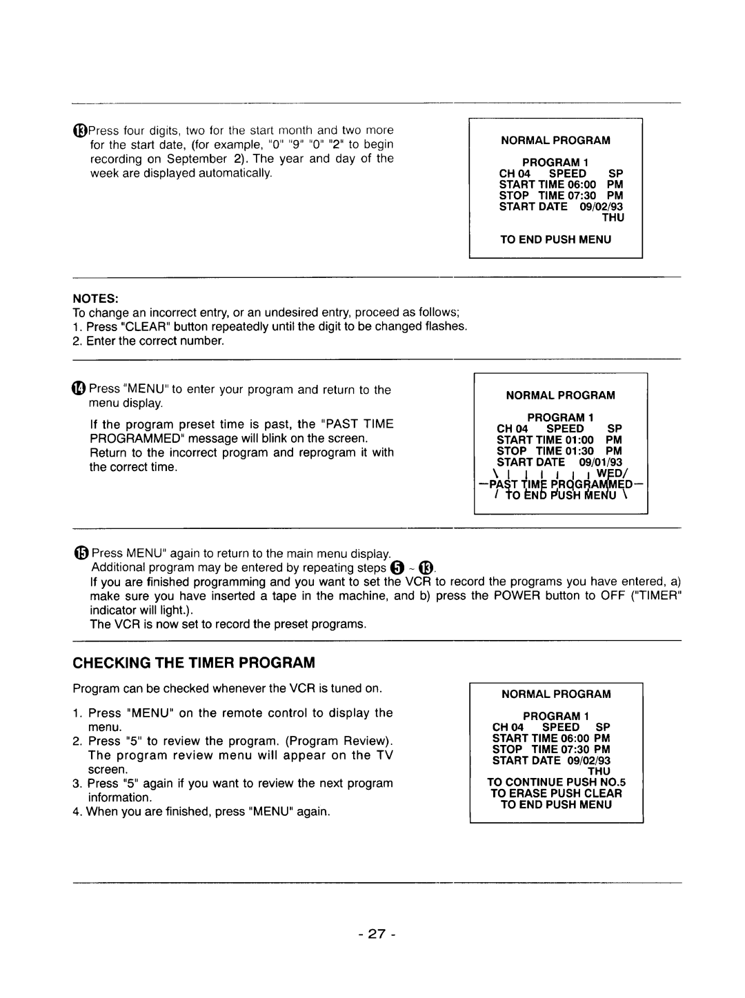 Goldstar R-E21M owner manual Checking the Timer Program 