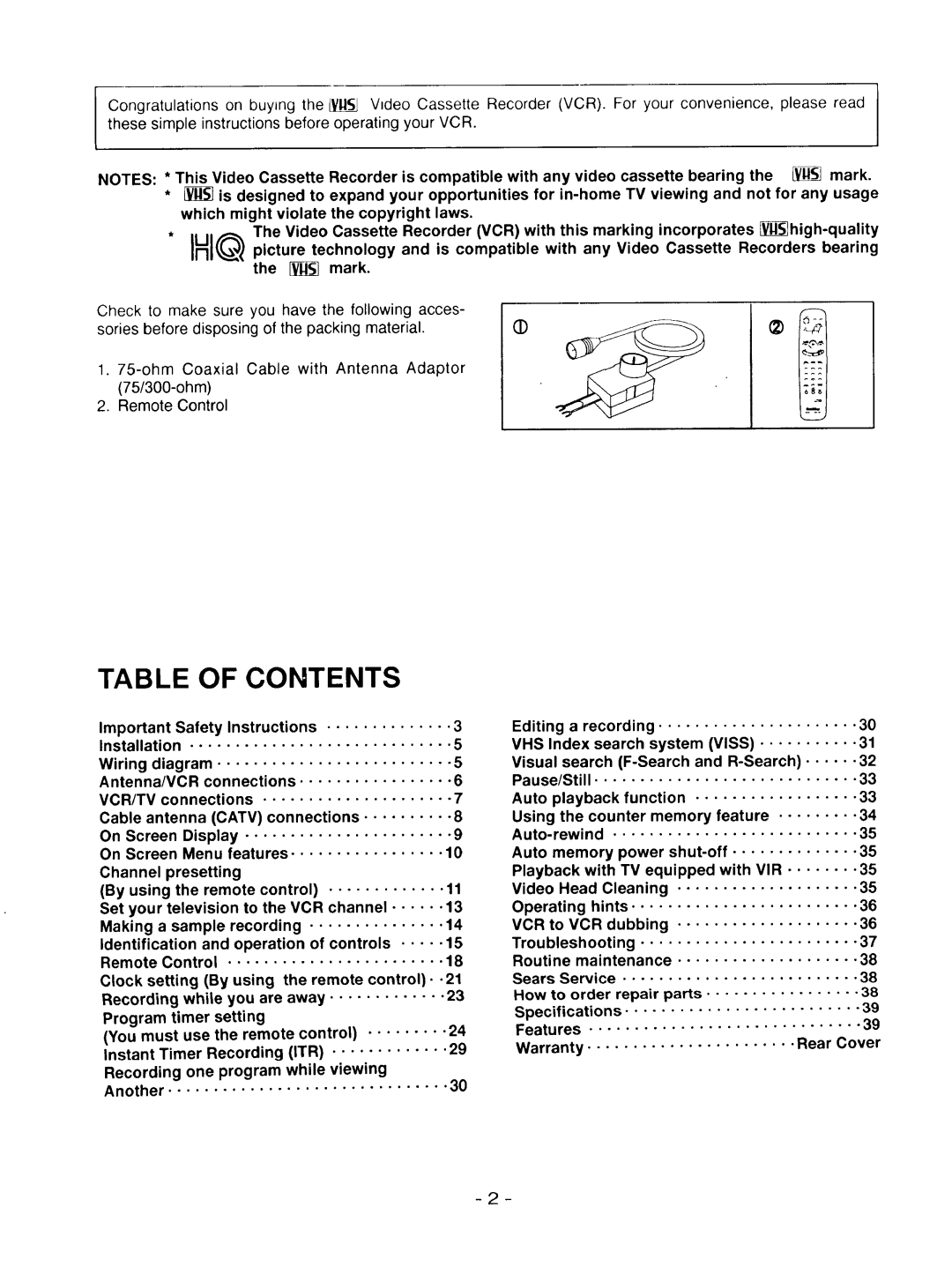 Goldstar R-E21M owner manual Table of Contents 