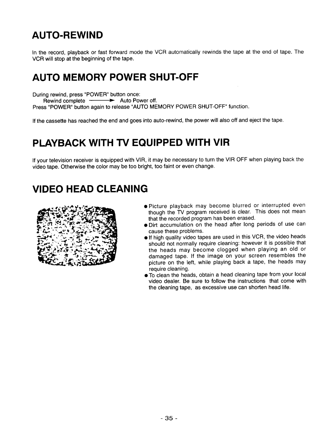 Goldstar R-E21M Auto-Rewind, Auto Memory Power SHUT-OFF, Playback with TV Equipped with VIR, Video Head Cleaning 