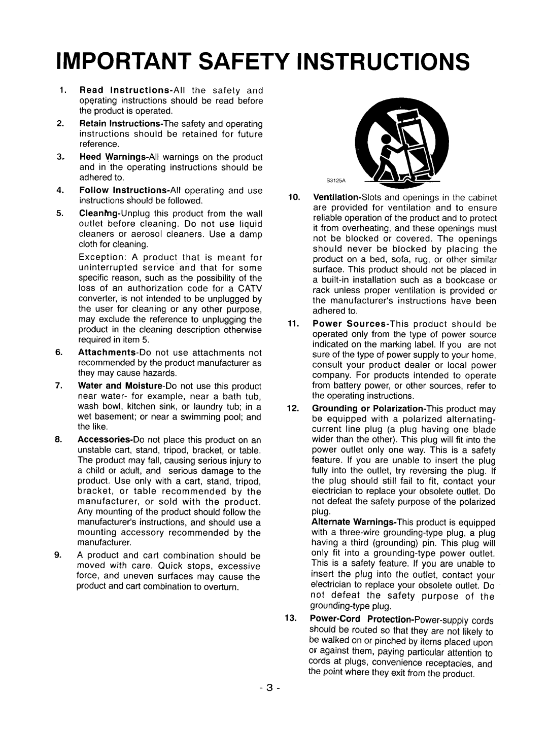 Goldstar R-E21M owner manual Important Safety Instructions 