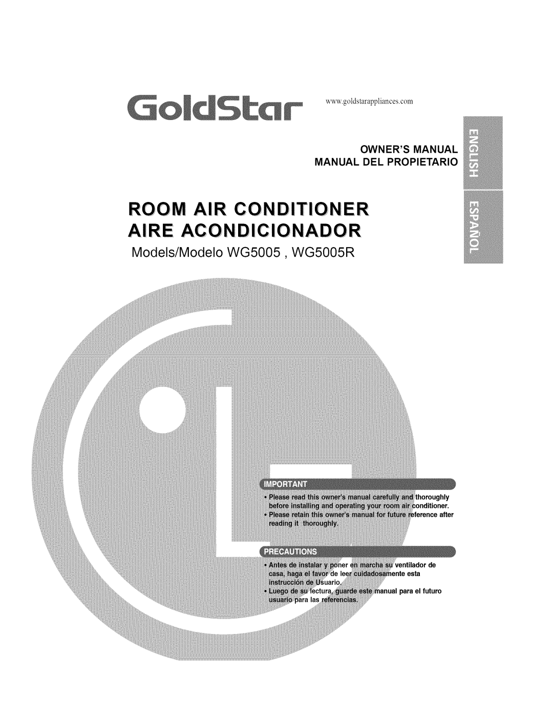 Goldstar WG5005R owner manual Room AIR Conditioner Acondicionador 