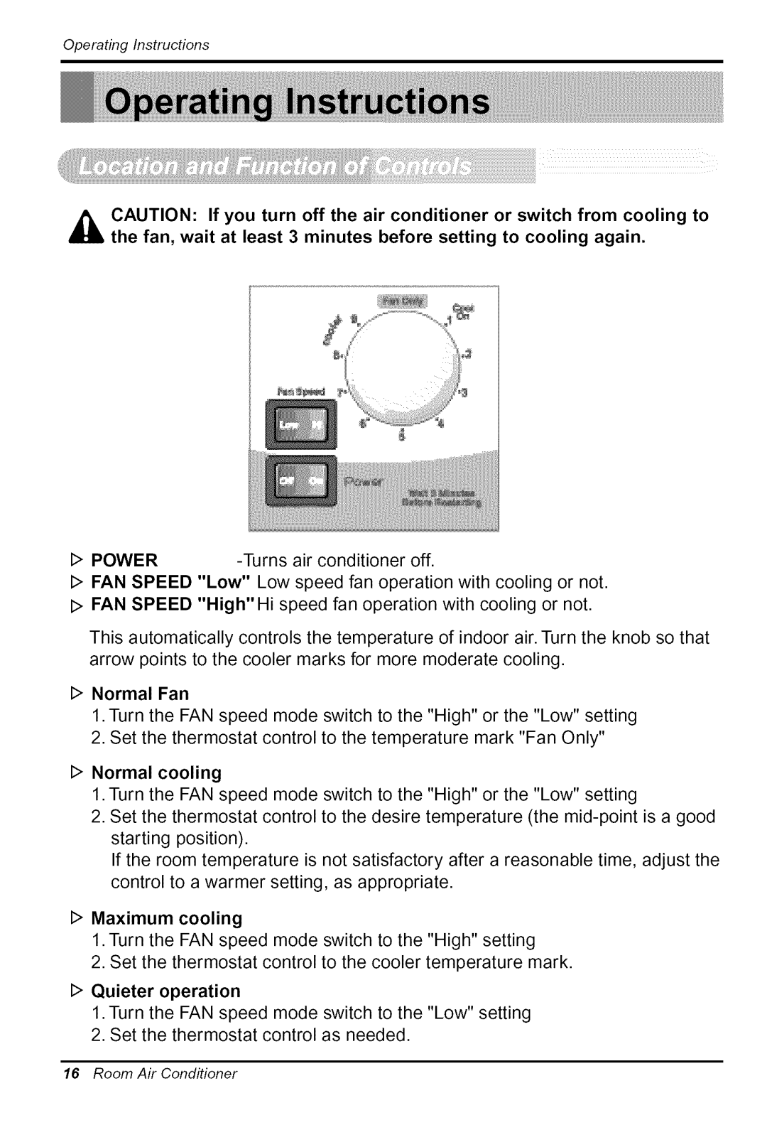 Goldstar WG5005R owner manual Normal Fan 