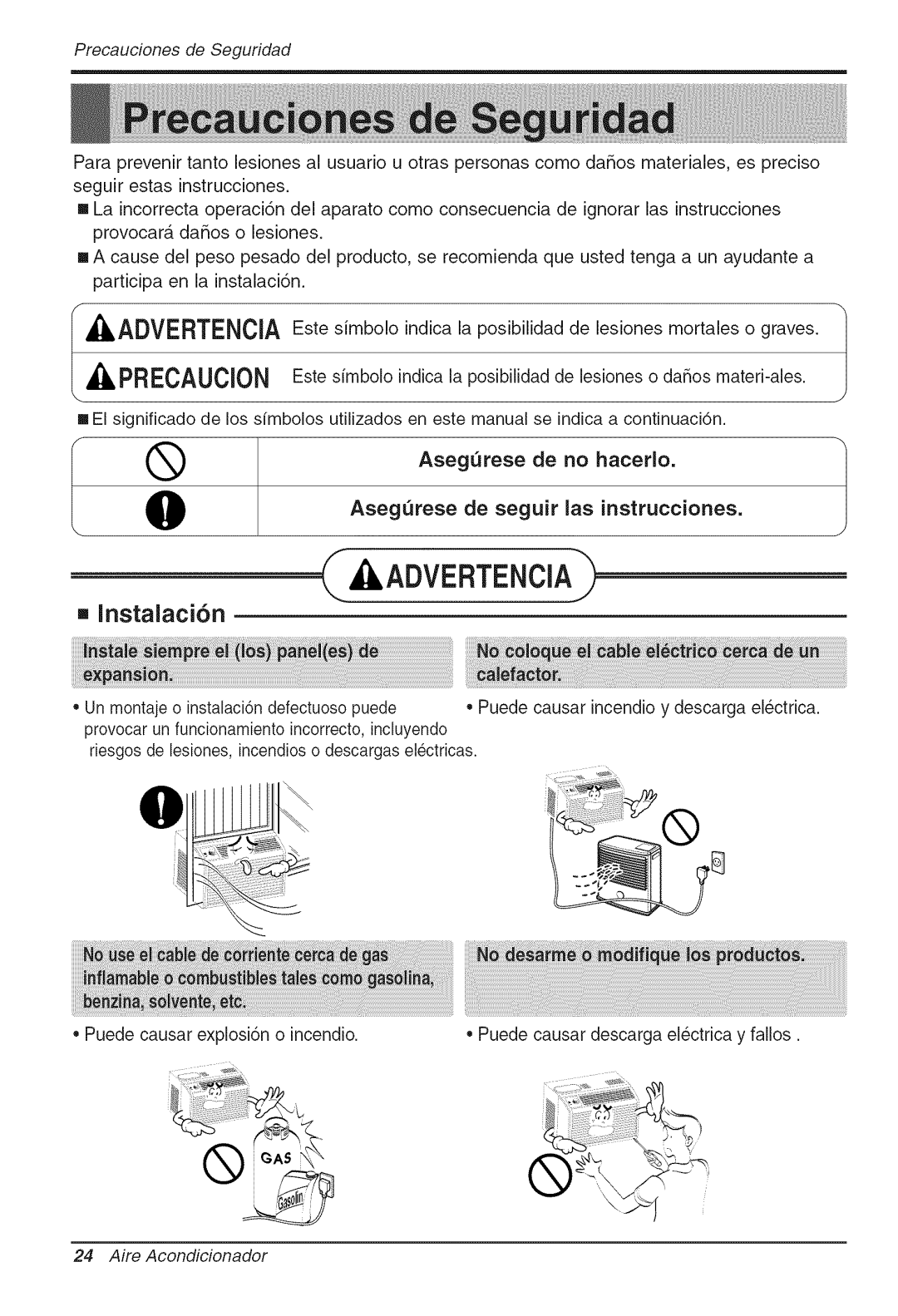 Goldstar WG5005R owner manual PrecaucionesdeSeguridad, Instalaci6n 