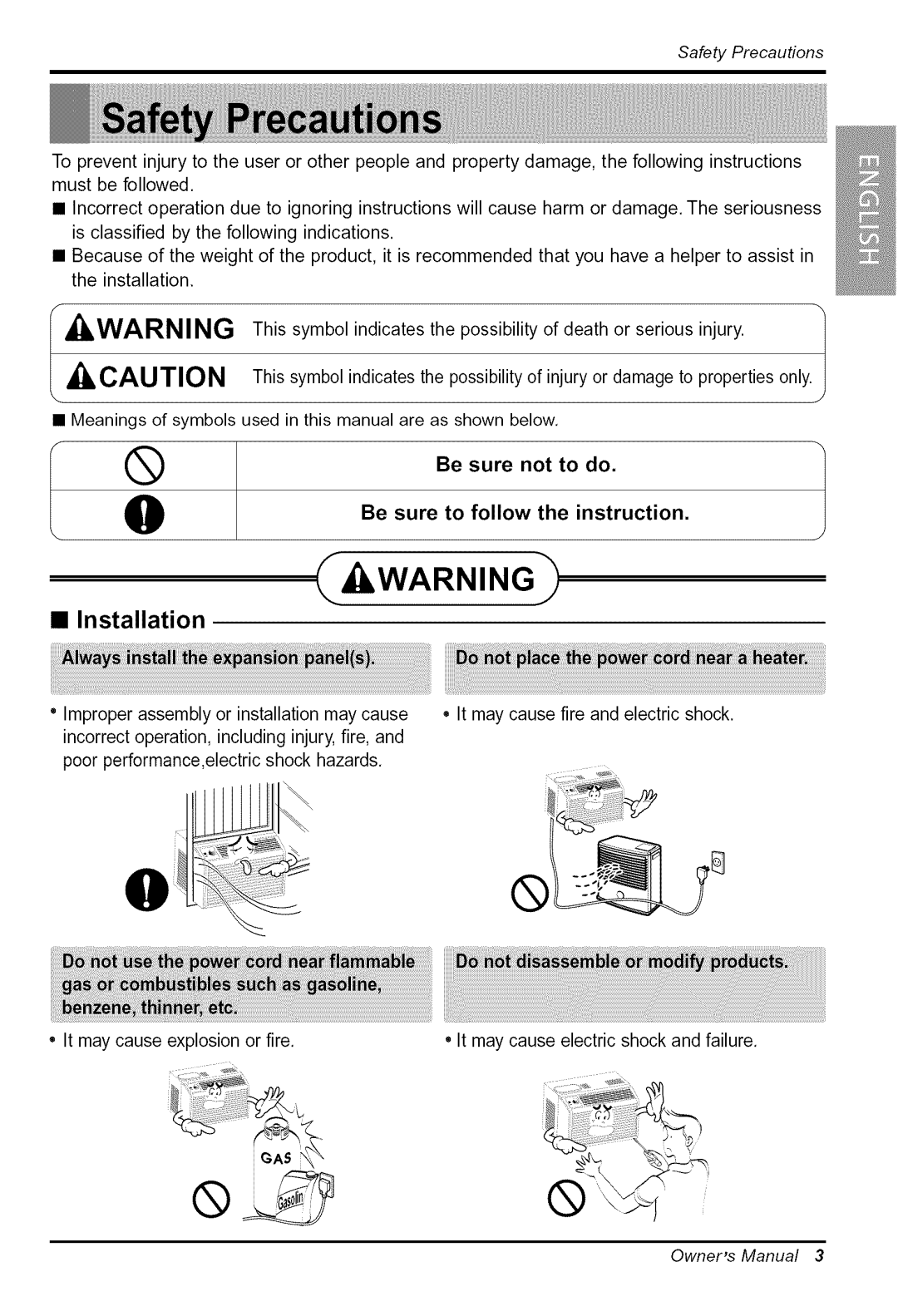 Goldstar WG5005R owner manual SafetyPrecautions, Installation 