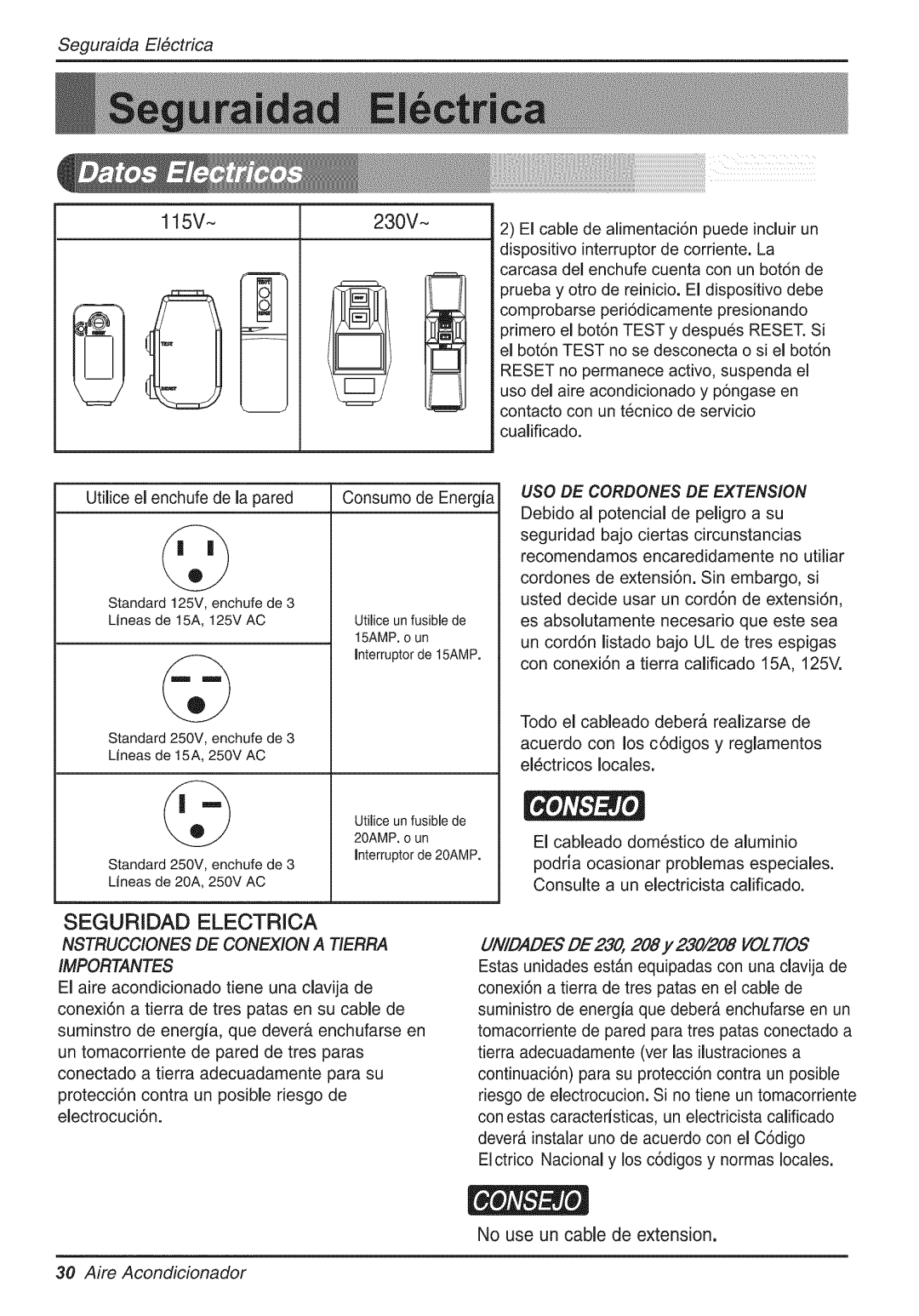 Goldstar WG5005R owner manual Seguridad Electrica 