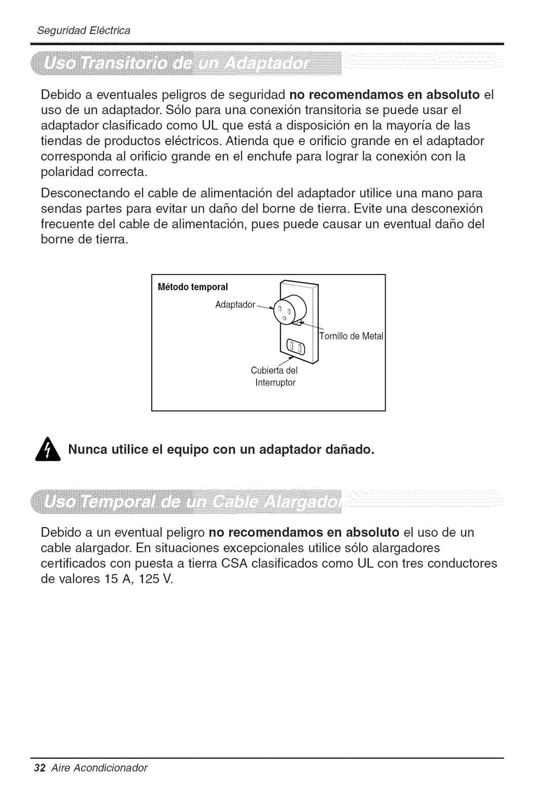 Goldstar WG5005R owner manual SeguridadElectrica 