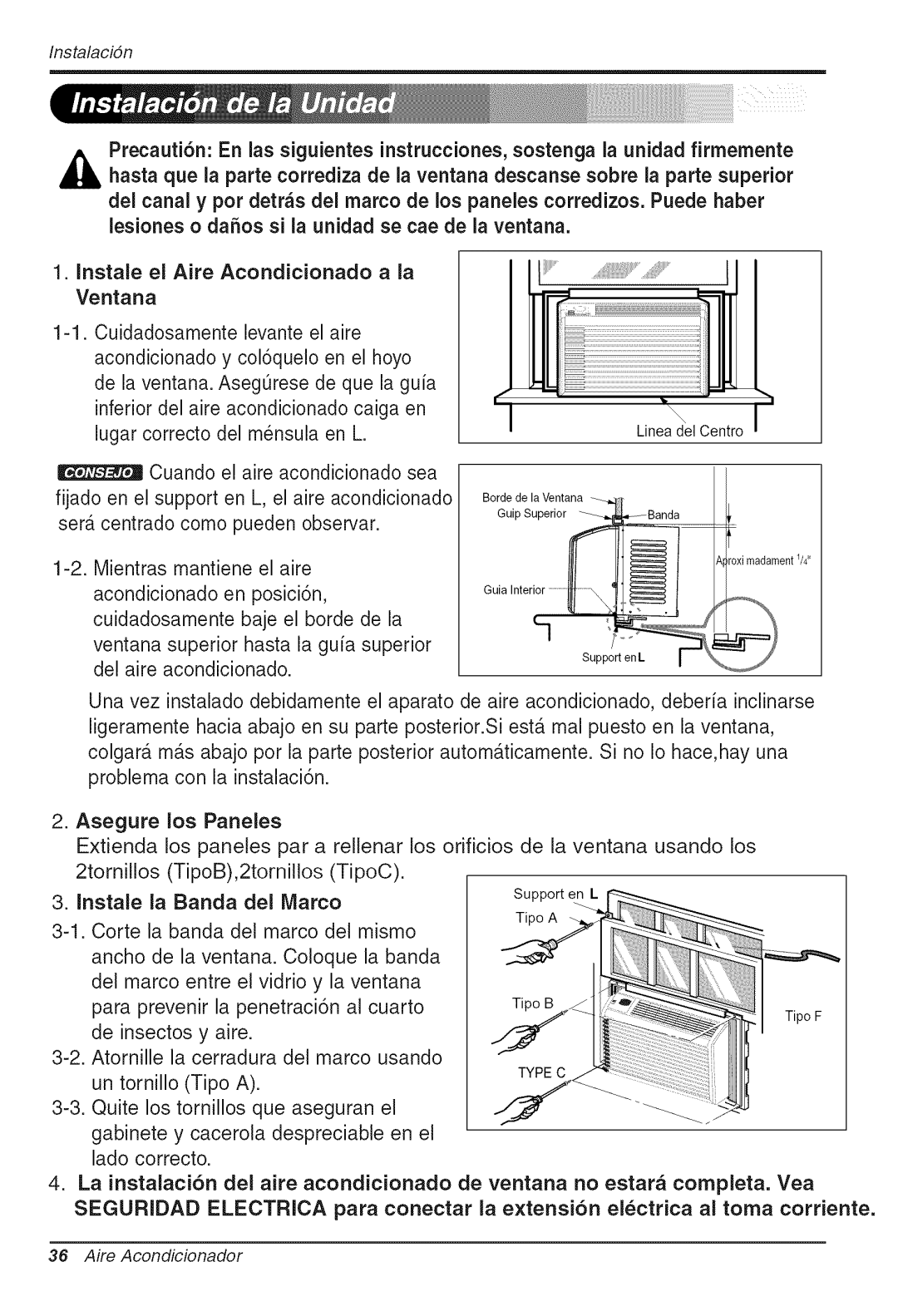 Goldstar WG5005R owner manual Asegure los Paneles 