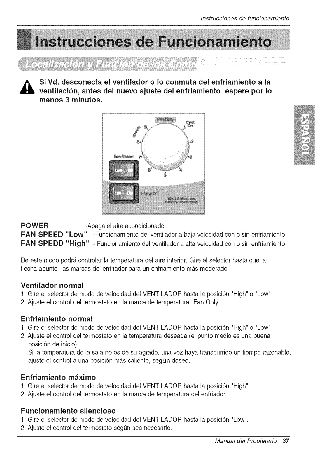 Goldstar WG5005R owner manual Instruccionesdefuncionamiento, Power 