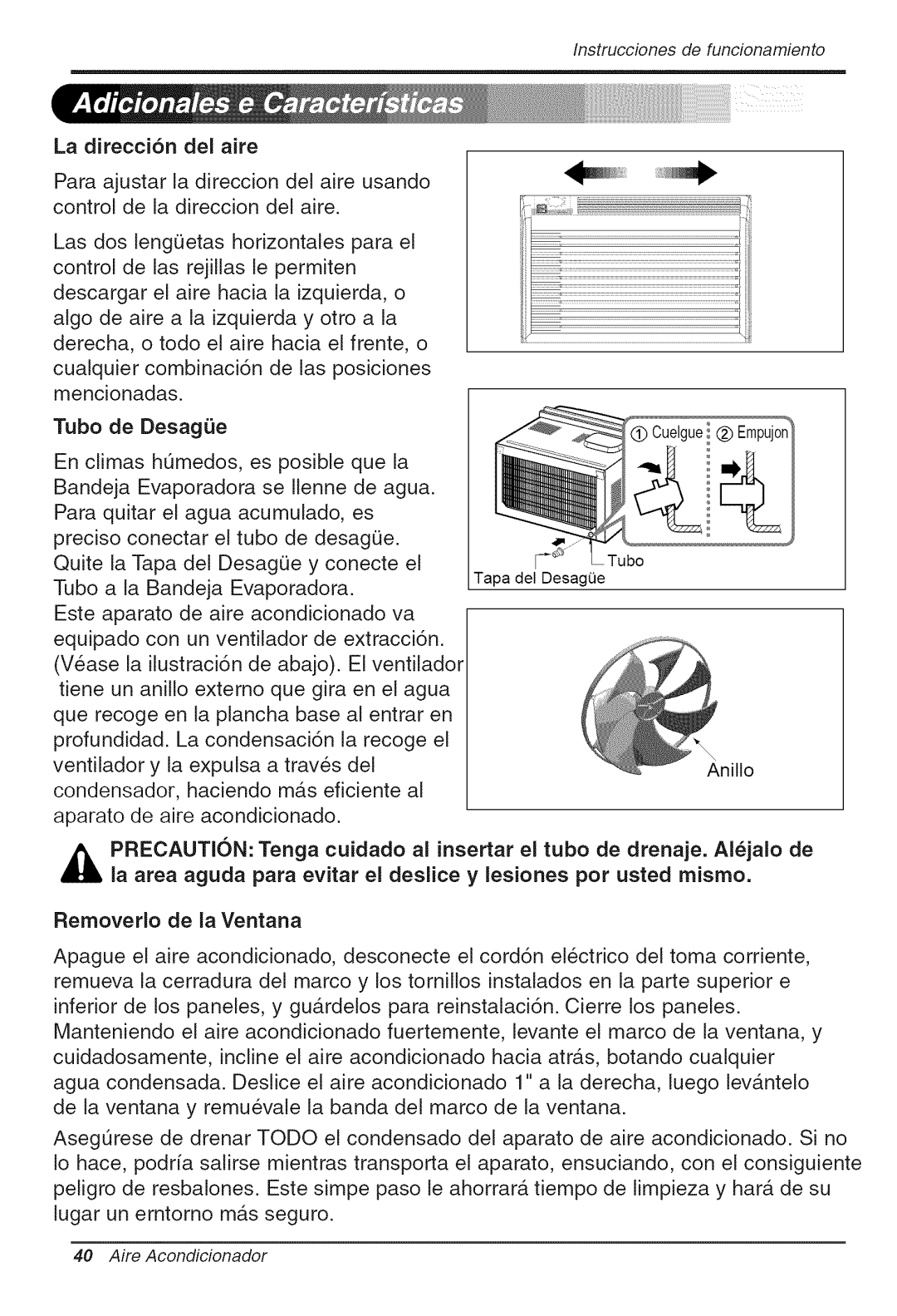 Goldstar WG5005R owner manual Tubo a la Bandeja Evaporadora 