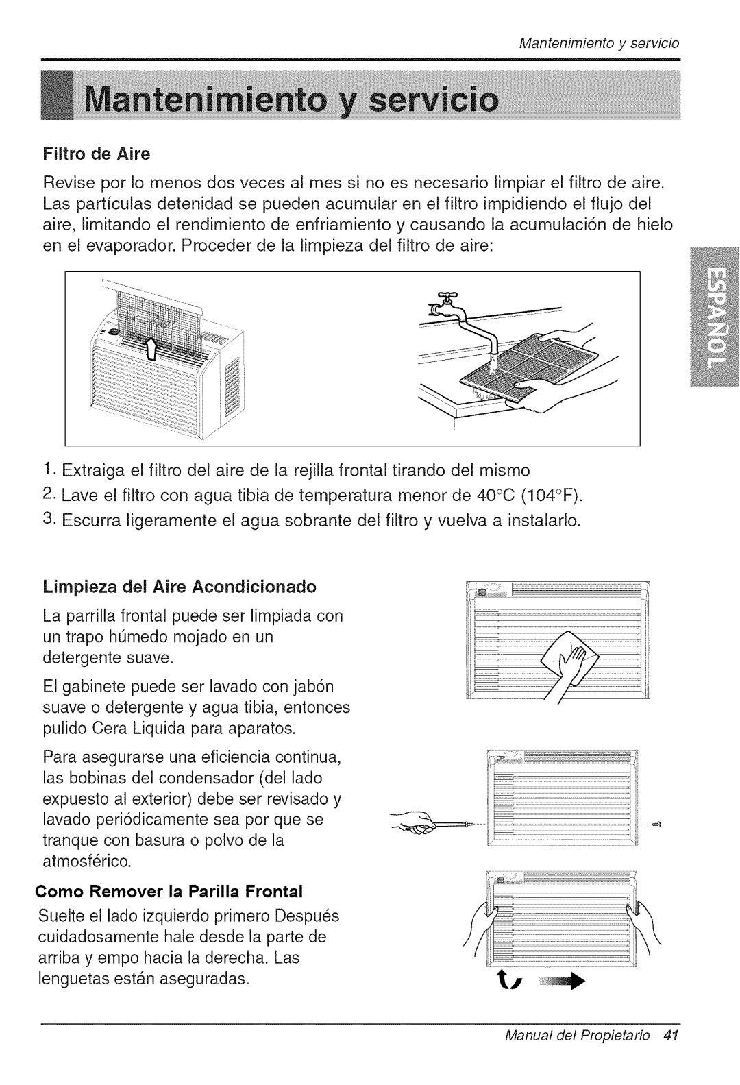 Goldstar WG5005R Mantenimientoyservicio, Filtro de Aire, Limpieza del Aire Acondicionado, Como Remover la Parilla Frontal 