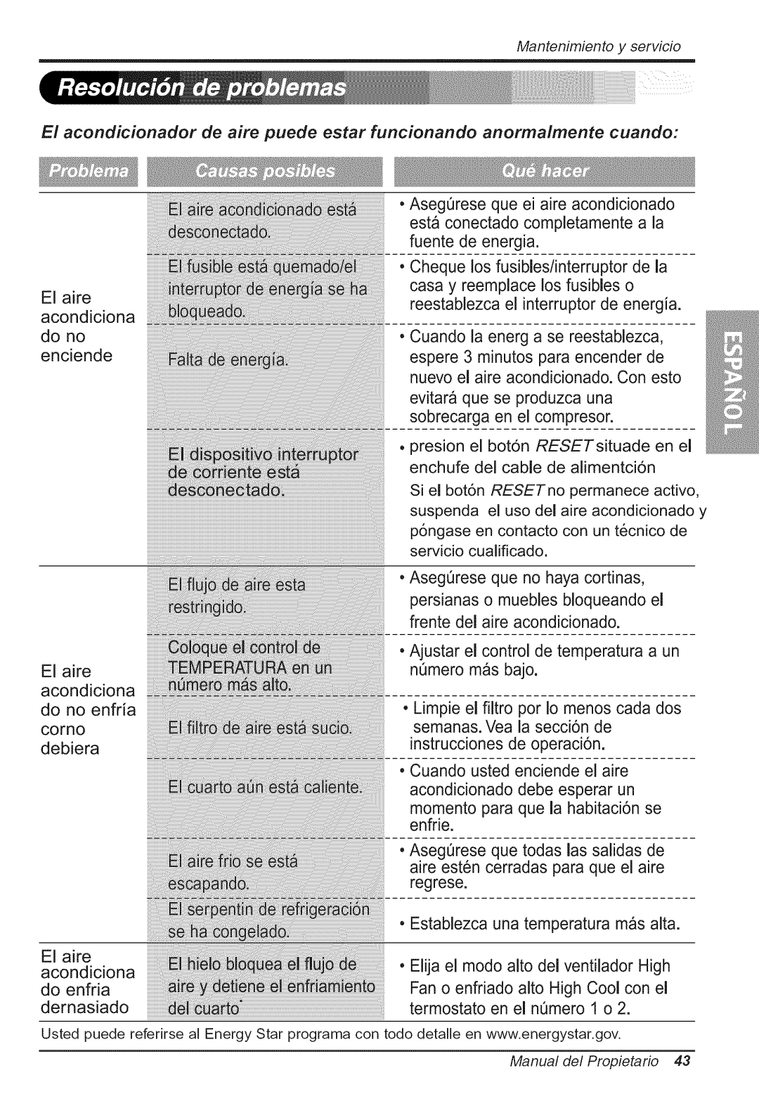 Goldstar WG5005R owner manual Mantenimientoyservicio 