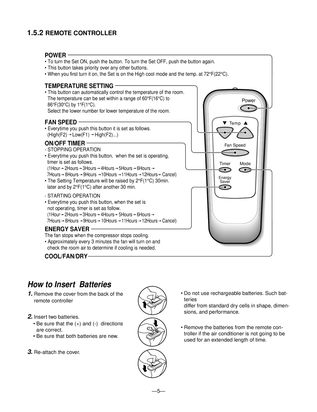 Goldstar LWC061JGMK1, WM-6011, M6003R, M5403R, M5203L, M5203R, LWJ0611PCG service manual Remote Controller Power, Cool/Fan/Dry 