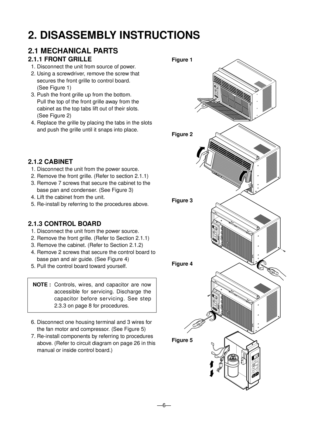 Goldstar LWJ0611PCG, WM-6011, M6003R Disassembly Instructions, Mechanical Parts, Front Grille, Cabinet, Control Board 