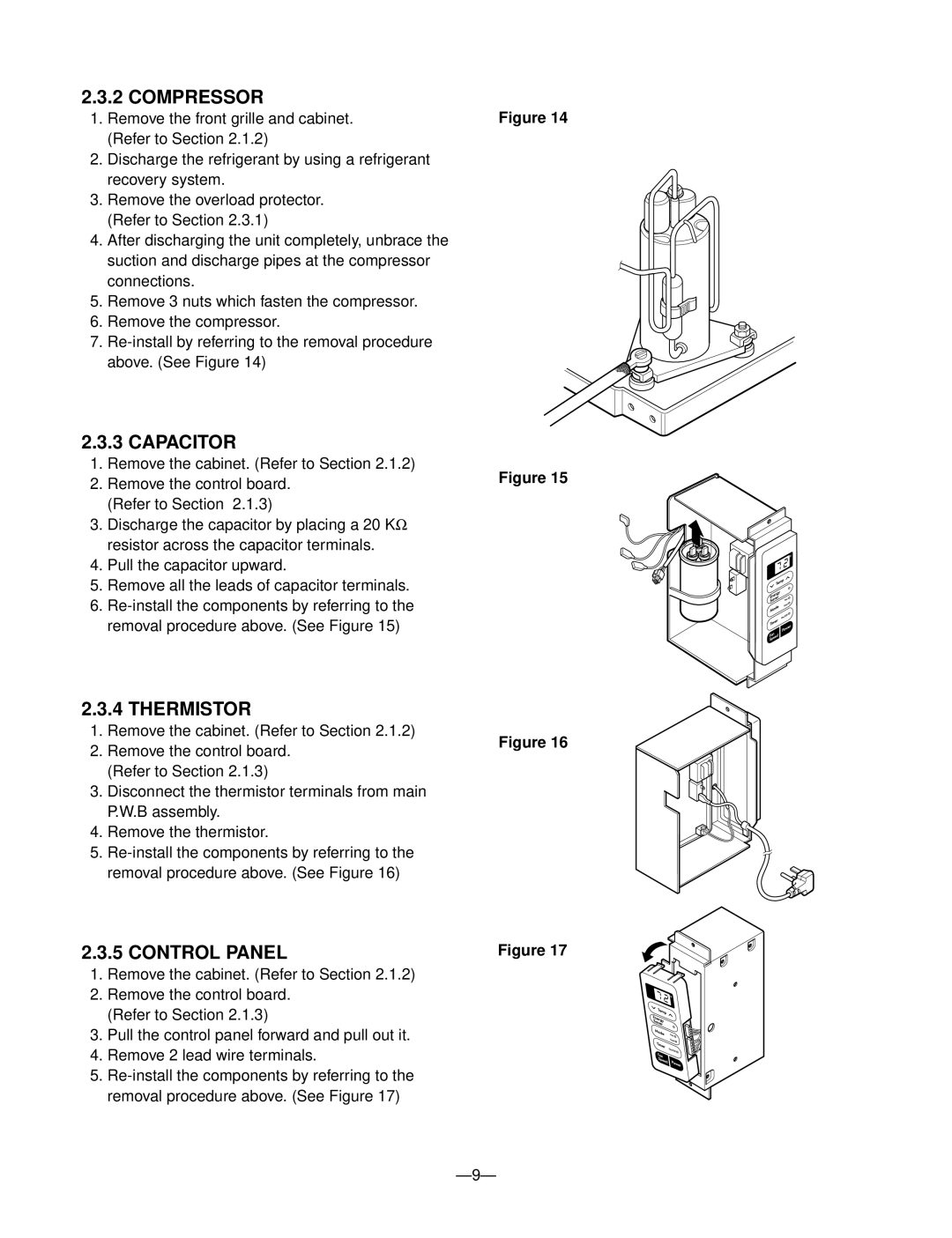 Goldstar M5403R, WM-6011, M6003R, M5203L, M5203R, LWC061JGMK1, LWJ0611PCG Compressor, Capacitor, Thermistor, Control Panel 