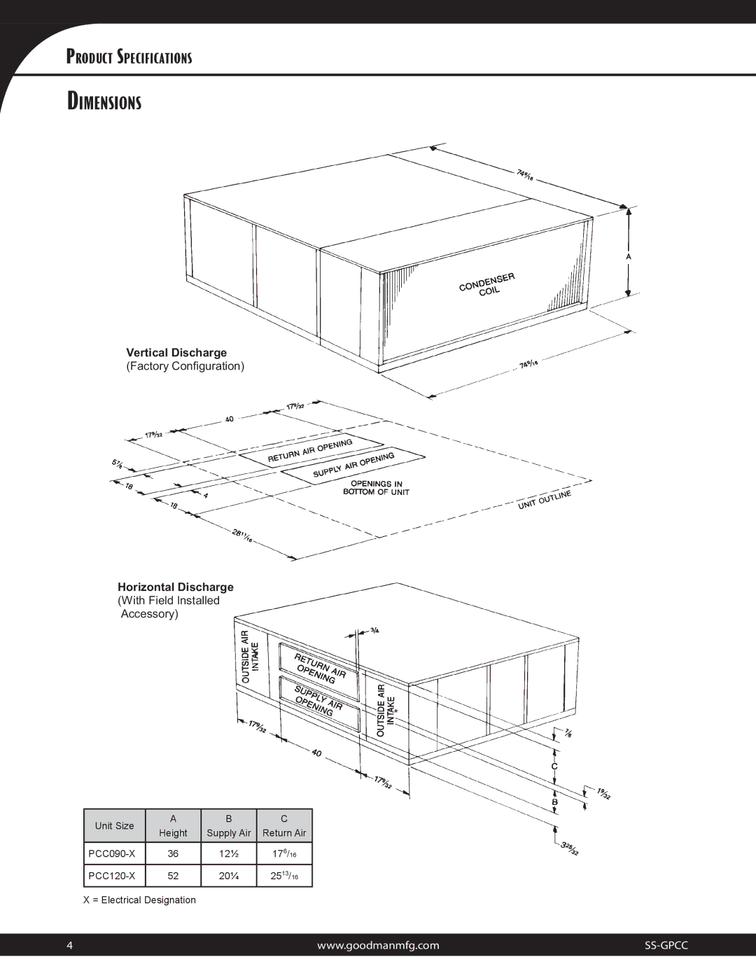 Goodman Mfg 10.3 EER specifications Dimensions 