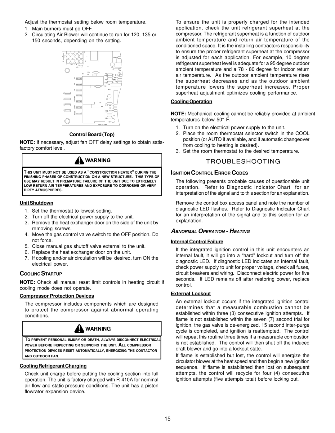 Goodman Mfg A/GPG13 M operating instructions Troubleshooting 