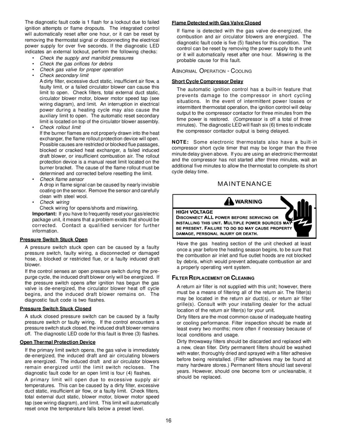 Goodman Mfg A/GPG13 M operating instructions Maintenance 