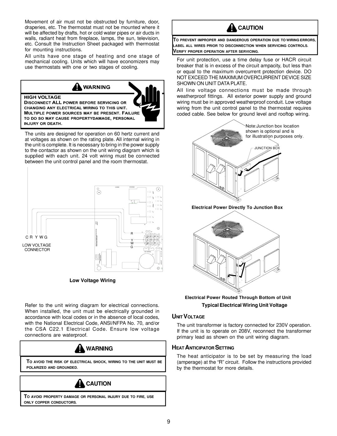 Goodman Mfg A/GPG13 M operating instructions Low Voltage Wiring, Typical Electrical Wiring Unit Voltage 