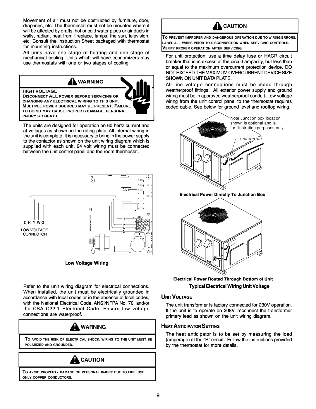 Goodman Mfg A/GPG13 M operating instructions Low Voltage Wiring, Typical Electrical Wiring Unit Voltage 