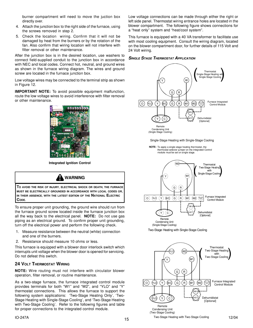 Goodman Mfg AMV8 instruction manual Volt Thermostat Wiring, Single Stage Thermostat Application 