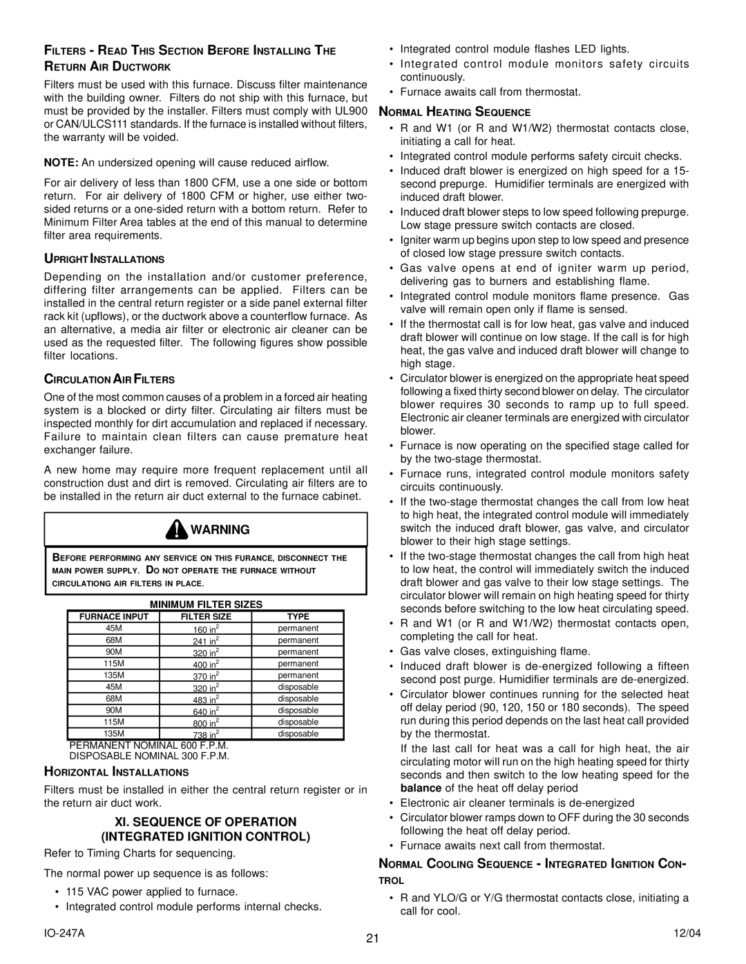 Goodman Mfg AMV8 instruction manual XI. Sequence of Operation Integrated Ignition Control 