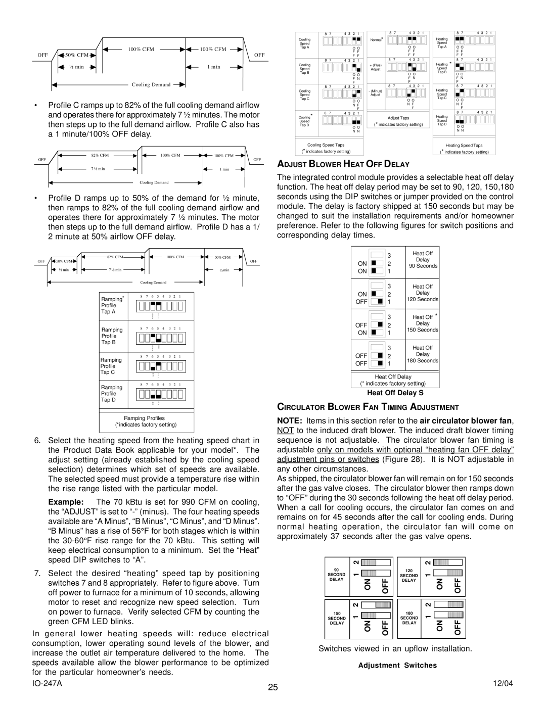 Goodman Mfg AMV8 instruction manual Adjust Blower Heat OFF Delay, Circulator Blower FAN Timing Adjustment 