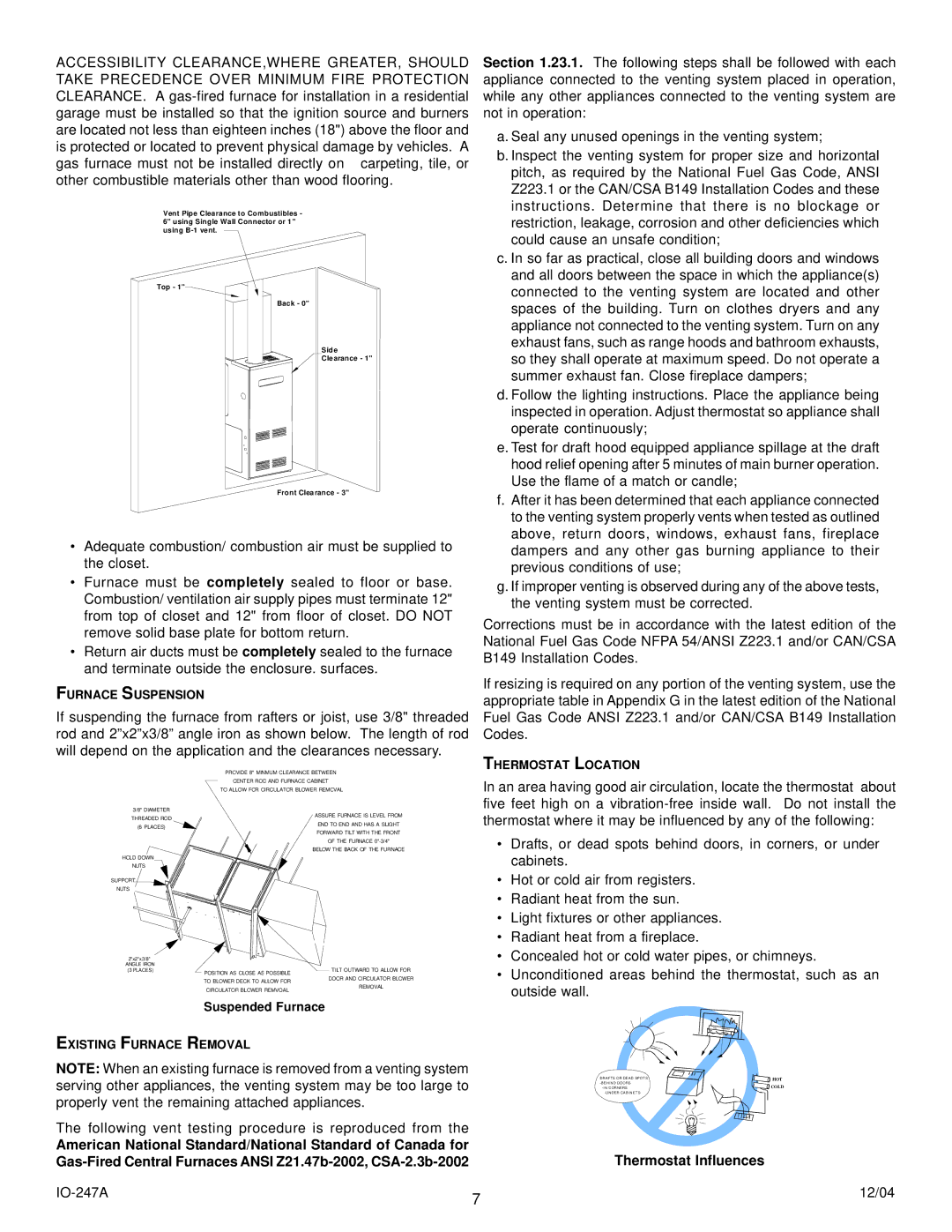 Goodman Mfg AMV8 Thermostat Influences, Furnace Suspension, Thermostat Location, Existing Furnace Removal 