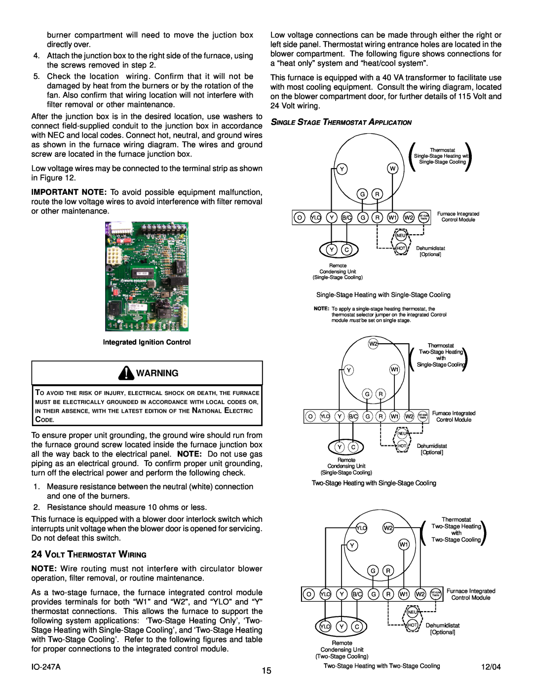 Goodman Mfg AMV8 instruction manual Integrated Ignition Control, Volt Thermostat Wiring 