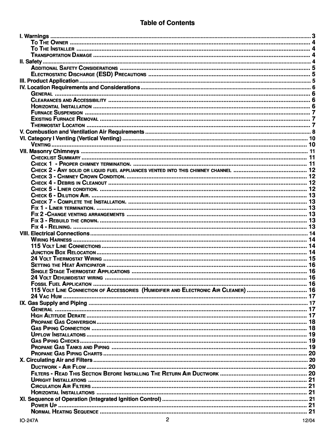 Goodman Mfg AMV8 instruction manual Table of Contents 
