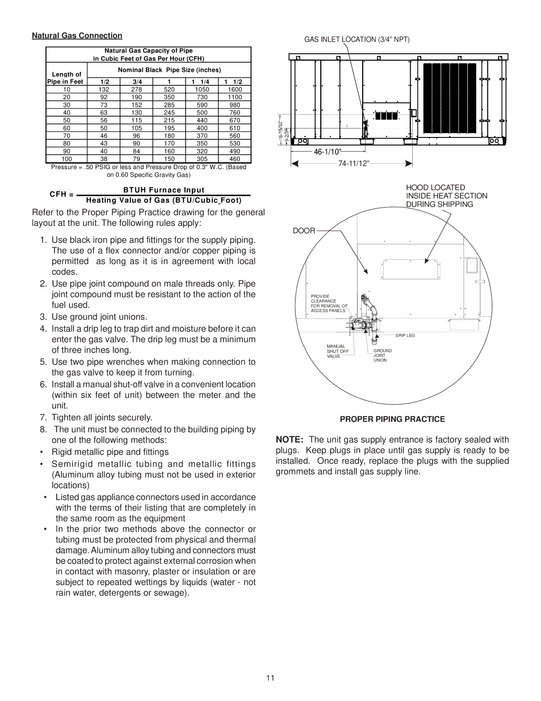 Goodman Mfg ANSI Z21.47CSA-2.3 installation instructions Natural Gas Connection, Proper Piping Practice 