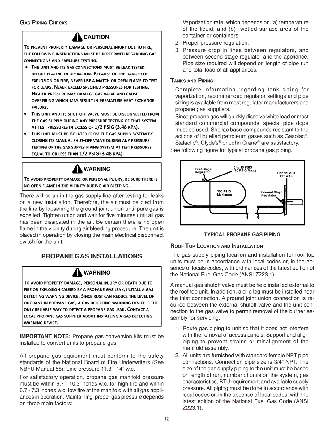 Goodman Mfg ANSI Z21.47CSA-2.3 installation instructions Propane GAS Installations, Typical Propane GAS Piping 