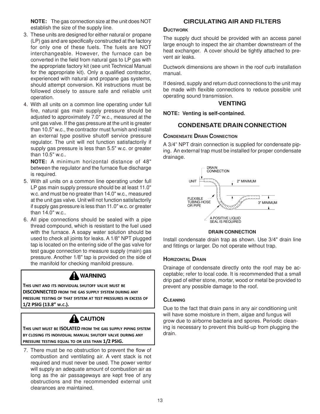 Goodman Mfg ANSI Z21.47CSA-2.3 installation instructions Circulating AIR and Filters, Venting Condensate Drain Connection 