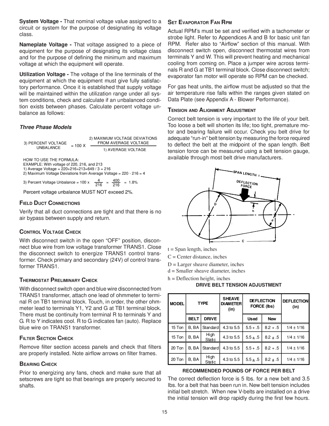 Goodman Mfg ANSI Z21.47CSA-2.3 Drive Belt Tension Adjustment, Recommended Pounds of Force PER Belt 