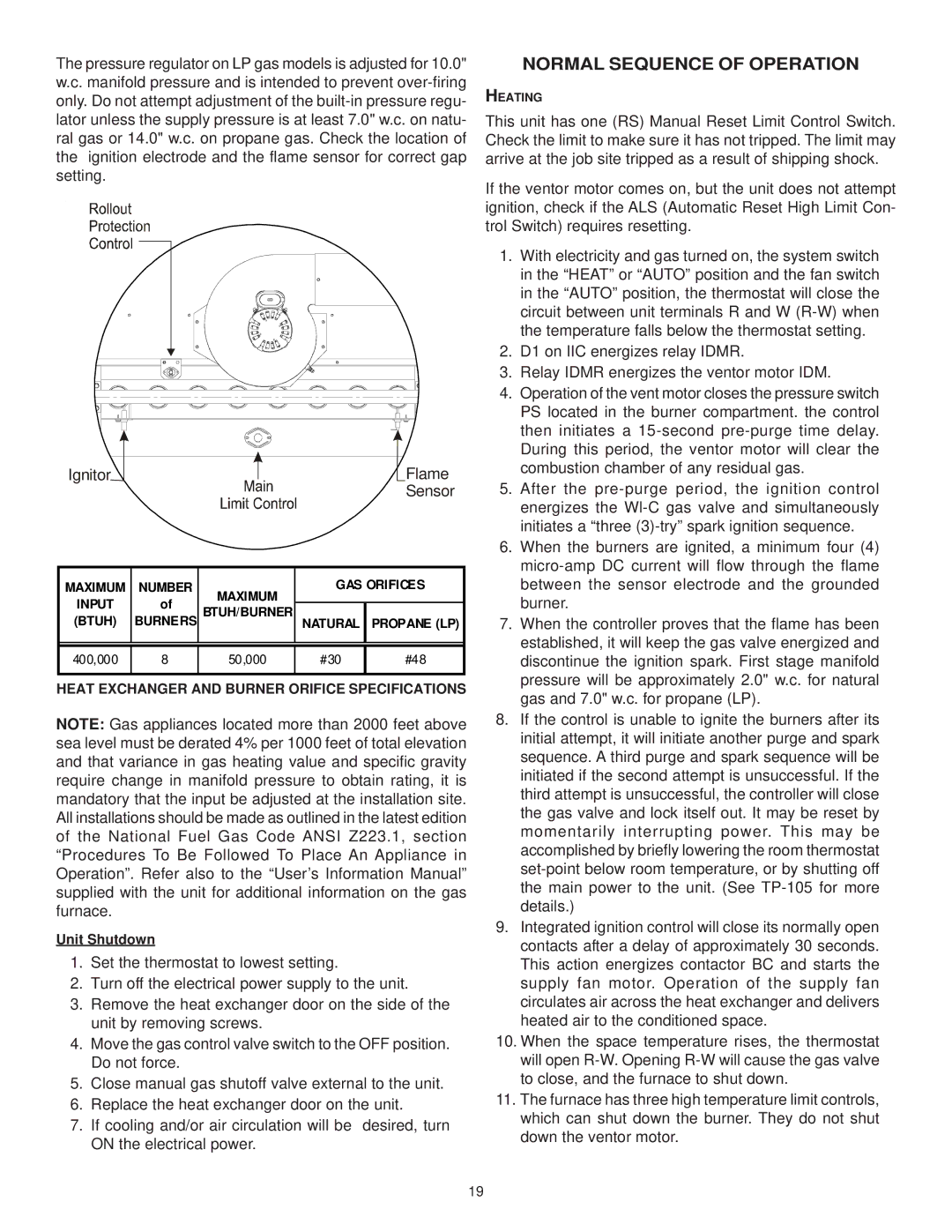 Goodman Mfg ANSI Z21.47CSA-2.3 Normal Sequence of Operation, Heat Exchanger and Burner Orifice Specifications 