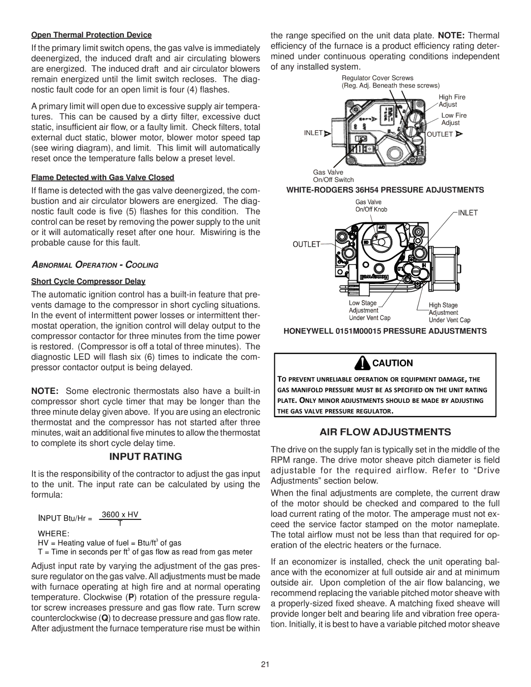 Goodman Mfg ANSI Z21.47CSA-2.3 installation instructions Input Rating, AIR Flow Adjustments 