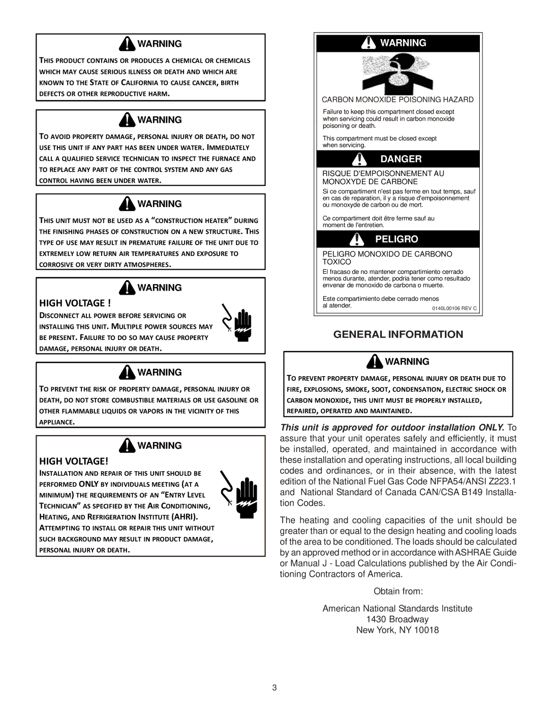 Goodman Mfg ANSI Z21.47CSA-2.3 installation instructions High Voltage, General Information 