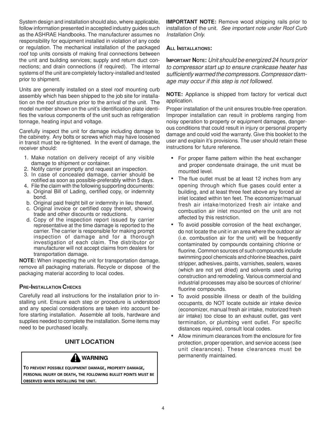 Goodman Mfg ANSI Z21.47CSA-2.3 installation instructions Unit Location 