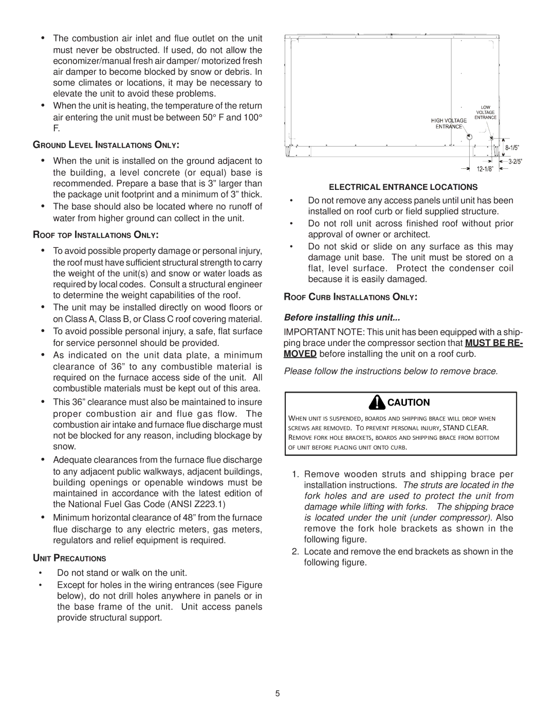 Goodman Mfg ANSI Z21.47CSA-2.3 installation instructions Before installing this unit, Electrical Entrance Locations 