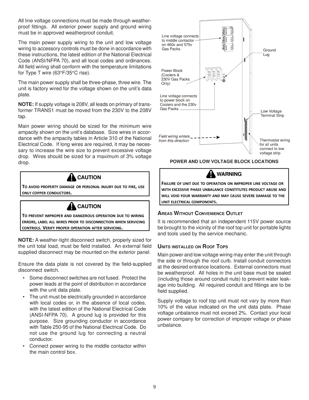 Goodman Mfg ANSI Z21.47CSA-2.3 installation instructions Drop, Power and LOW Voltage Block Locations 