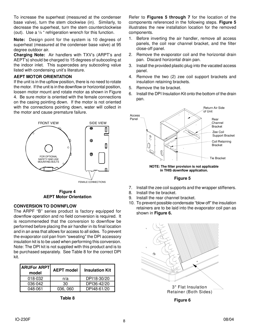 Goodman Mfg AEPT, ARPT, ARPF Aept Motor Orientation, Conversion to Downflow, ARUFor Arpt Aept model Insulation Kit 