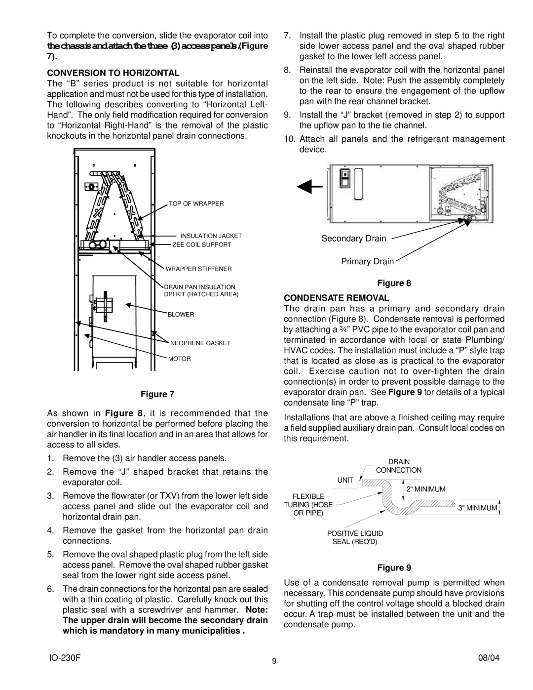 Goodman Mfg ARPT, ARPF, AEPT operating instructions Conversion to Horizontal, Condensate Removal 