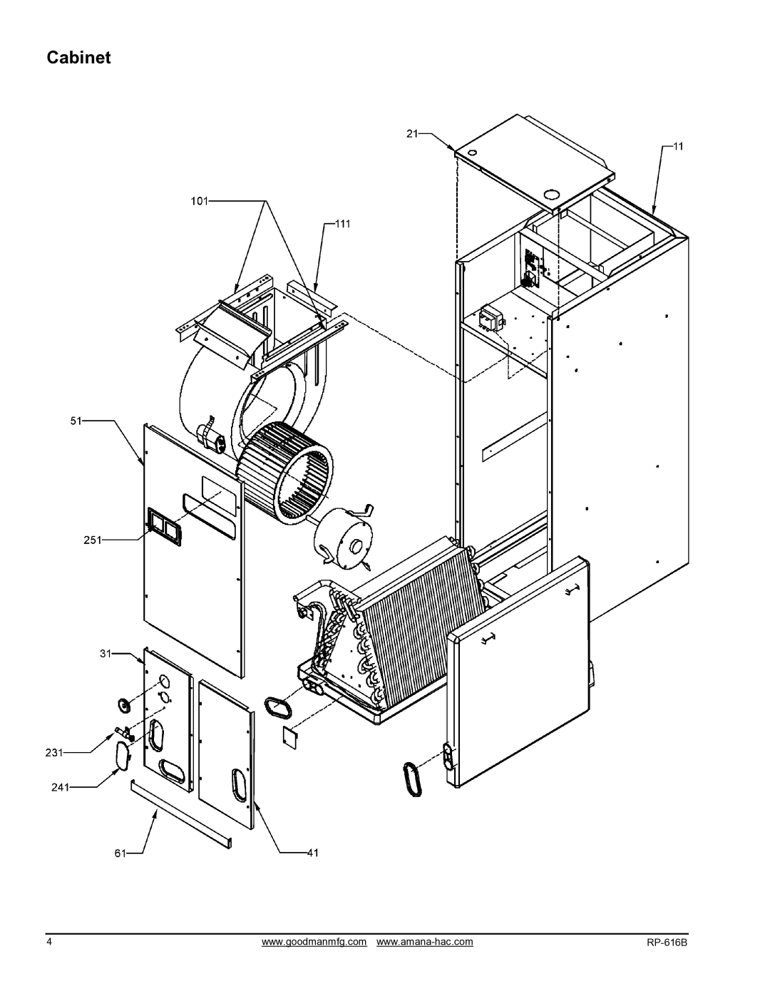 Goodman Mfg ARUF303016CA, ARUF486016CA, ARUF193116CA, ARUF172916CA, ARUF363616CA, ARUF182416CA, ARUF374316CA manual Cabinet 