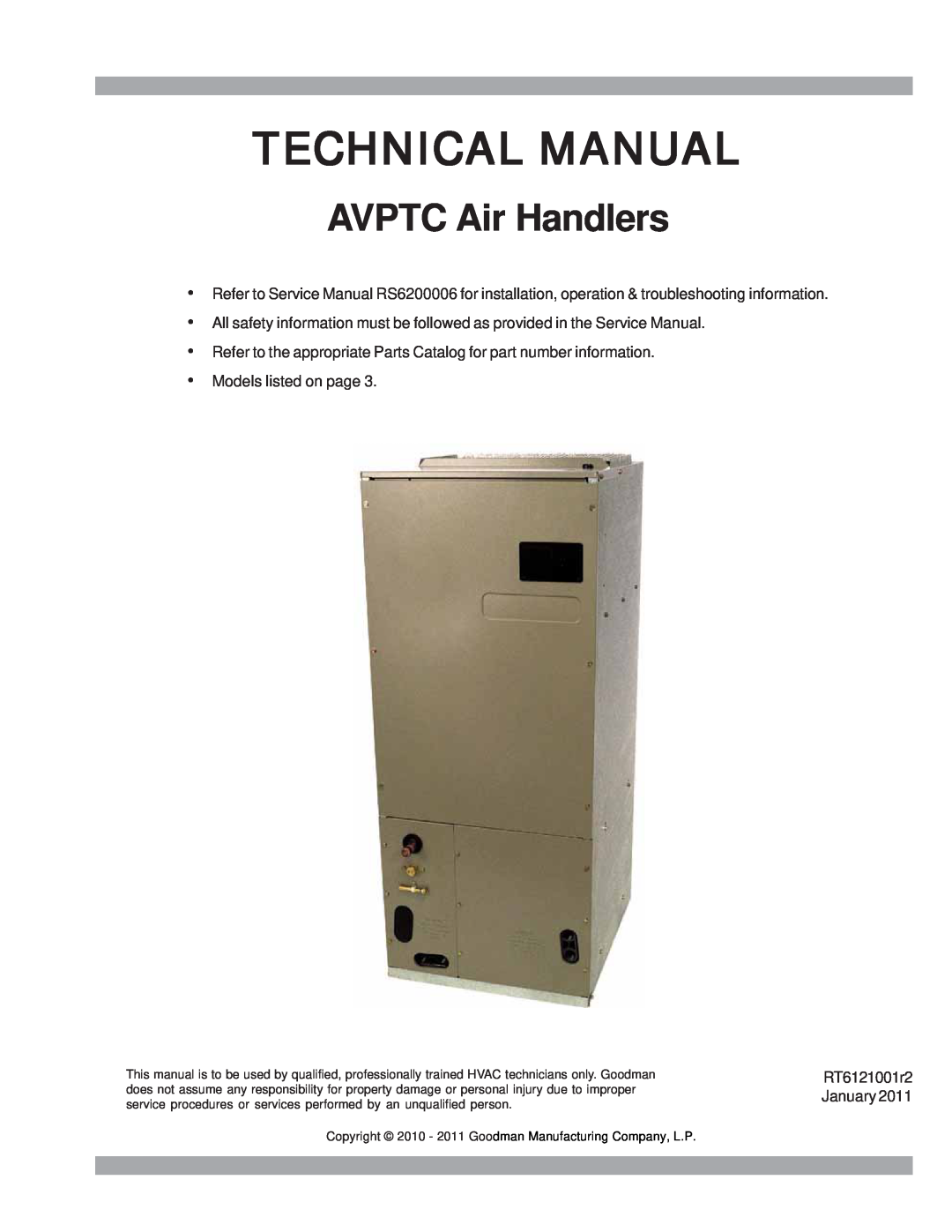 Goodman Mfg AVPTC313714, AVPTC183014 service manual Technical Manual, AVPTC Air Handlers 
