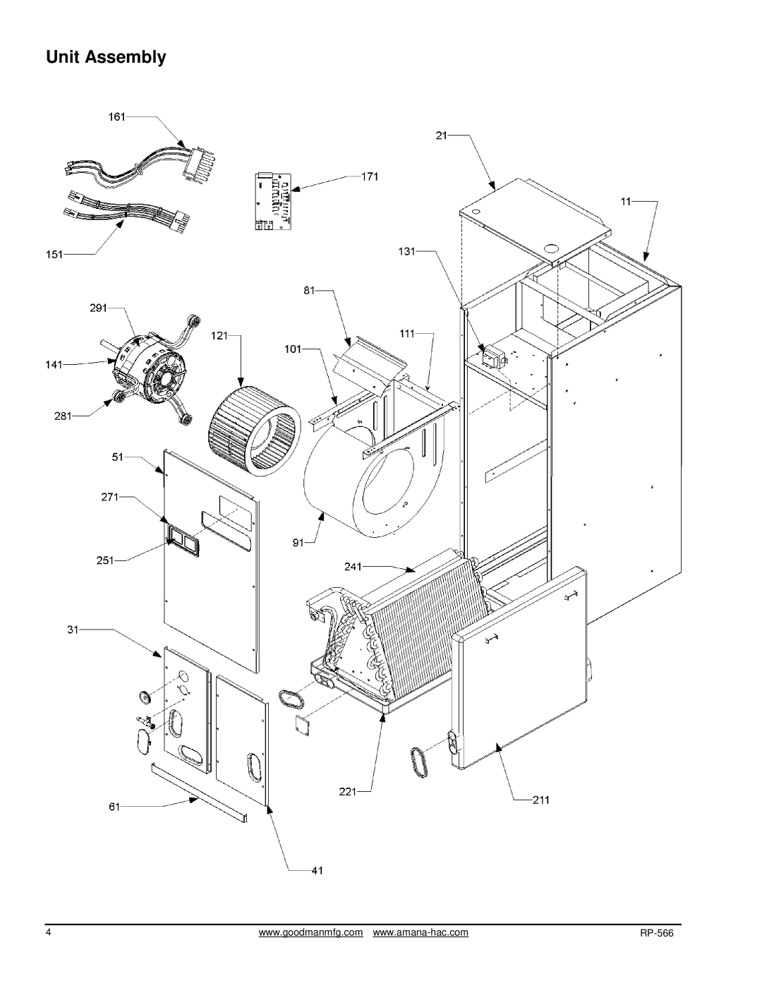 Goodman Mfg AVPTC426014AA, AVPTC183014AA, AVPTC313714AA manual Unit Assembly 