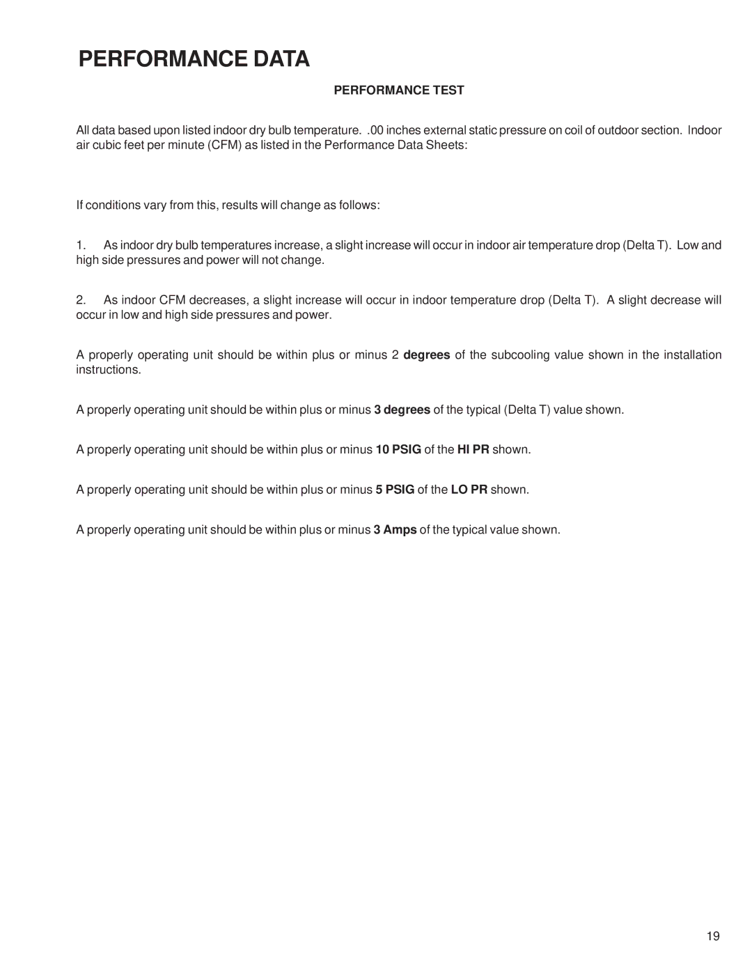 Goodman Mfg CKF50Hz, Condensing Units service manual Performance Data, Performance Test 